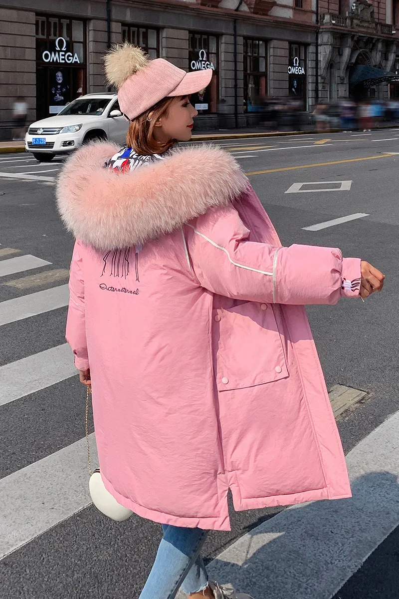 Одежда с обеих сторон, парка, пальто для женщин, зимнее, утолщенное, с мехом, с капюшоном, длинное, хлопковое, пальто для женщин, Vogue, теплая парка, куртки, корейский размера плюс