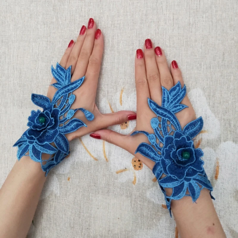 Embroidered Gloves with Tassel Hollow Floral Glove Fingerless Gloves Ethnic Floral Bracer Decoractive Wristband