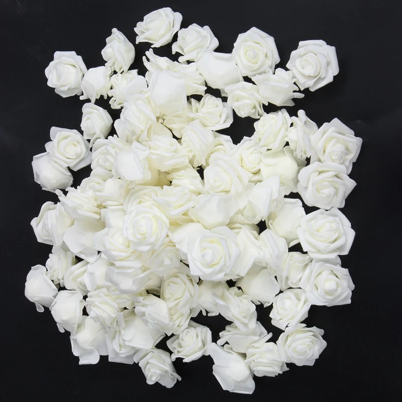 Новые высококачественные 100 шт./пакет 6 см поролоновые головки роз Искусственные головки цветов Свадебные украшения (молочно-белые)