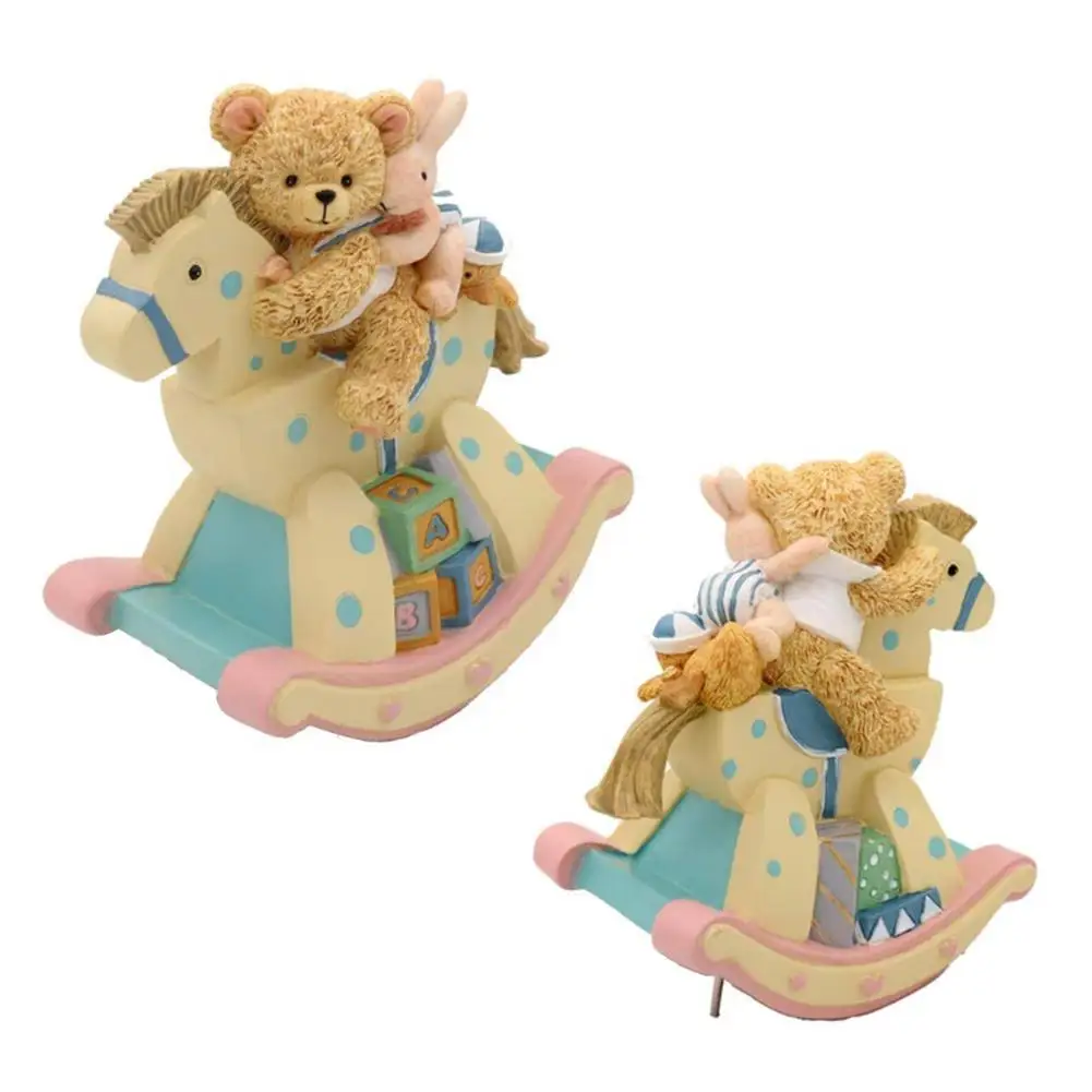 Bear Rocking Horse Music Box Rabbit Trojan Child Birthday Christmas Gift Resin Rotating Music Box Home Decorative Craft 20E