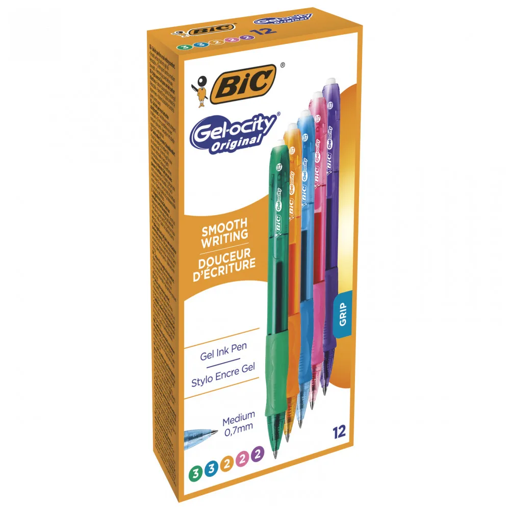 Ручка гелевая BIC Gel-Ocity Original Коробка x12(2 коробки)(зеленый, оранжевый, голубой, розовый, фиолетовый