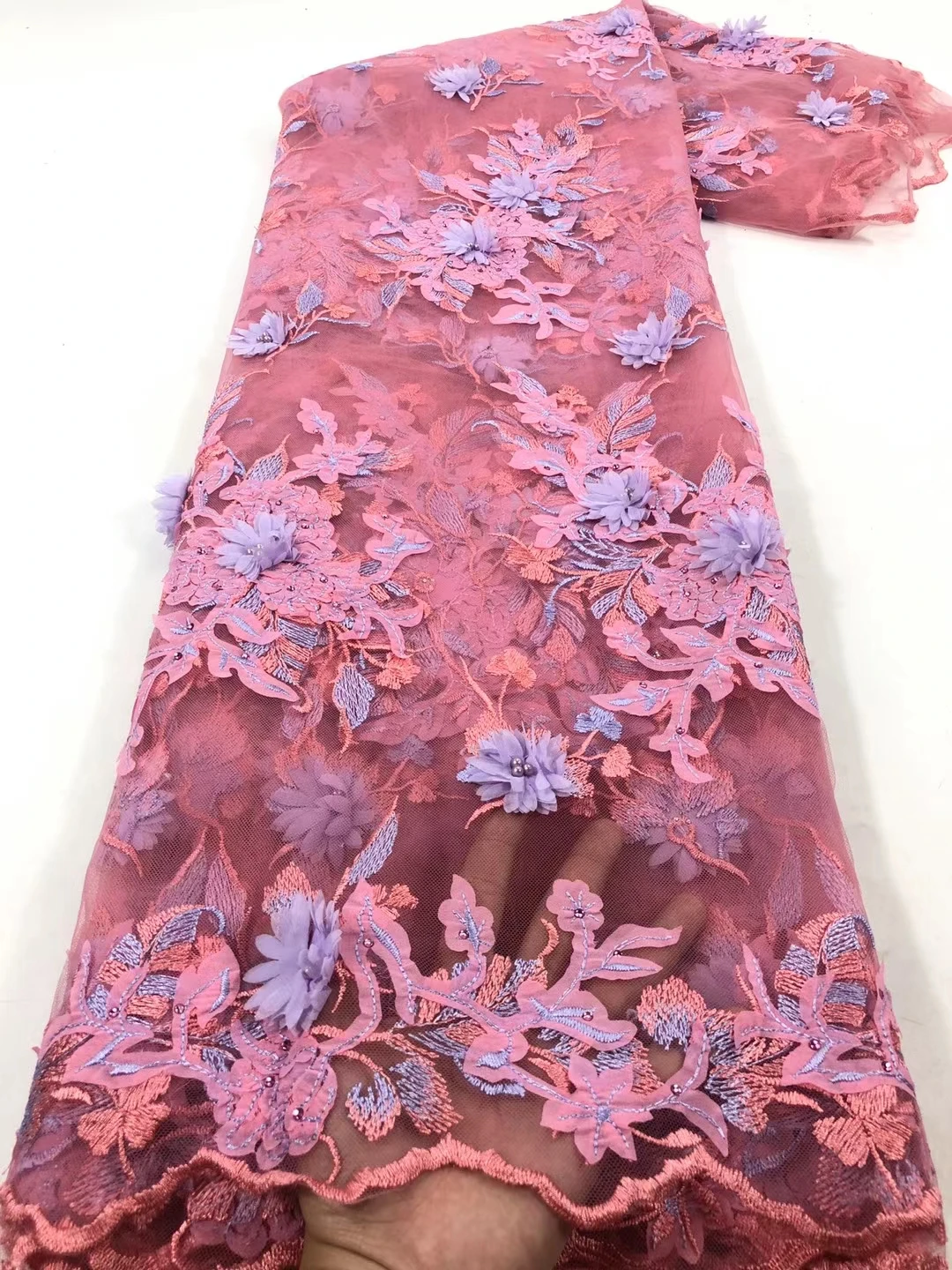 

African Lace Fabric 2021 Nigerian Lace Fabric High Quality French 3D Flowers Tulle Lace Fabric For Wedding Dress JJN720