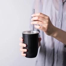Двухслойная чашка из нержавеющей стали с открытой крышкой, черный корпус, противообжигающая Вертикальная текстура, нескользящая домашняя кофейная чашка без крышки