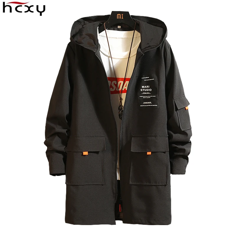 

HCXY Men's Jackets 2019 Elegant Man Coats Men's Windbreaker Windcheaters Male Yellow Long Coat Men Hooded Loose Trench 5XL 6XL