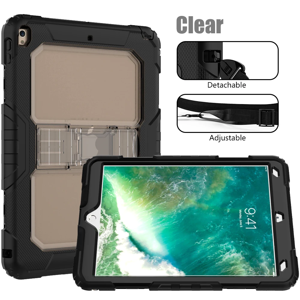 Kids Shockproof Case for iPad Air 3 Pro 10.5 Coque Three Layer Shockproof Rugged Case 360 Degree Hand Shoulder Strap Cover - Цвет: Тёмно-синий