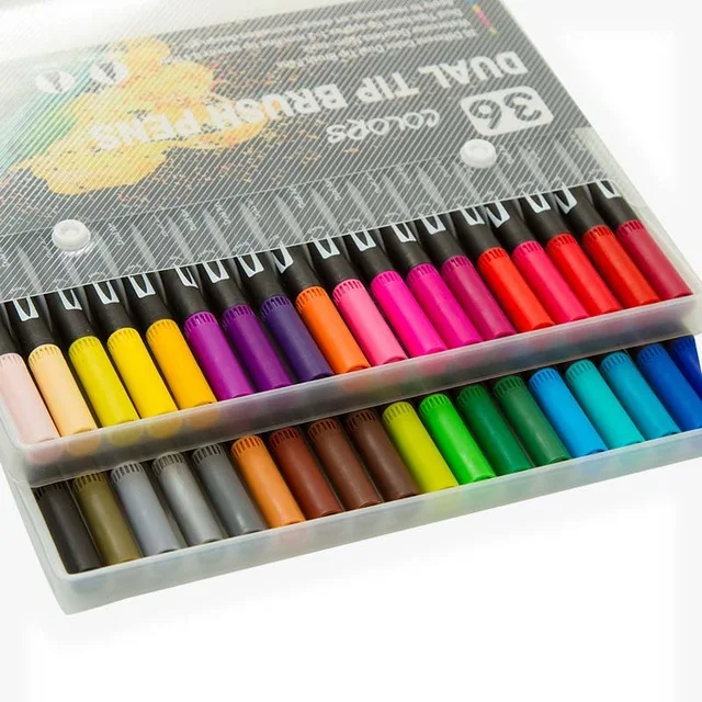 36 Color Black 12/36/48/72/100/120 Цвет Fine Liner двойной наконечник кисть фломастер Рисование Раскрашивание воды Цвет художественный Маркер ручки школьные принадлежности - Цвет: 36 Color Black