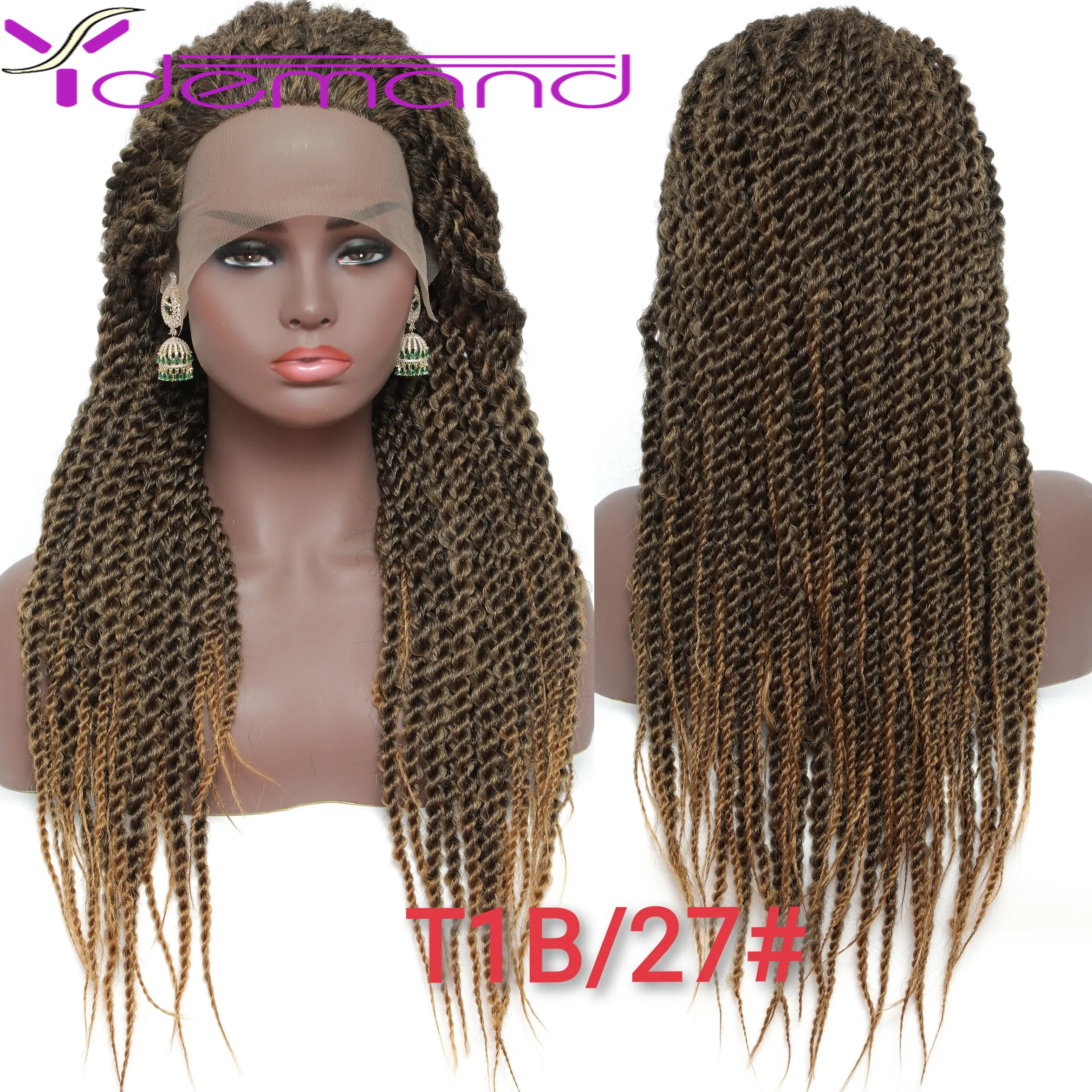 Y demand 2X Twist-Braids Wigs For Women 20" Synthetic Lace Front Afro Braided Wigs For Black Women Full Head Wig