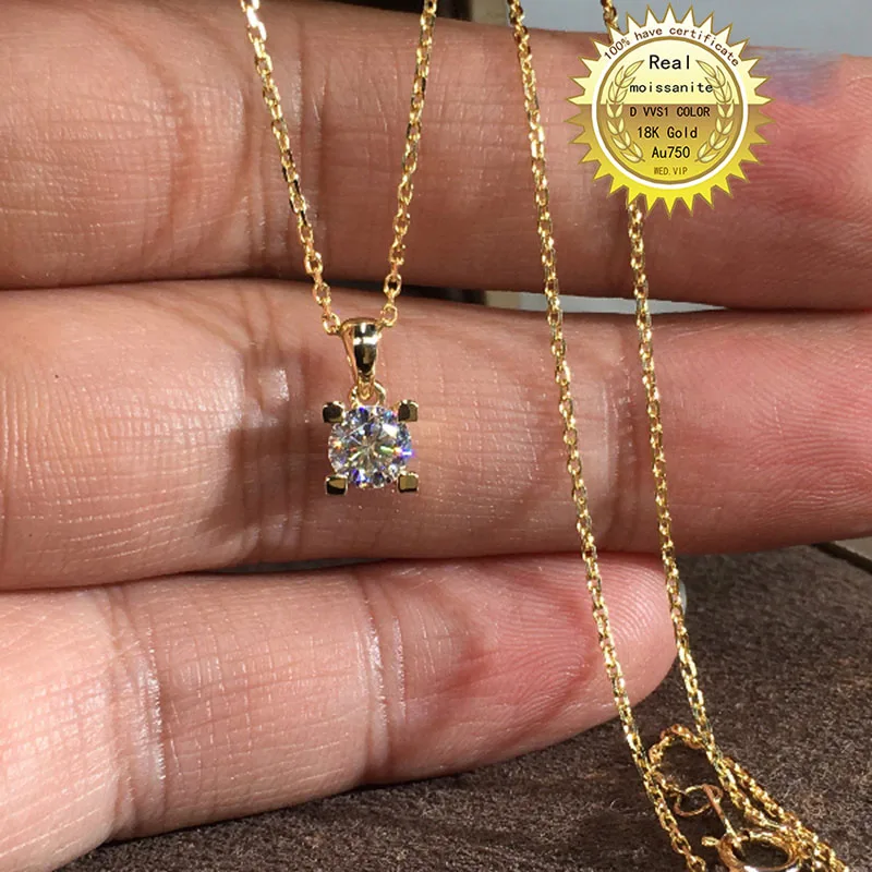 

Solid Au750 18K gold Necklace 1ct moissanite Diamond D VVS color With national certificate 009