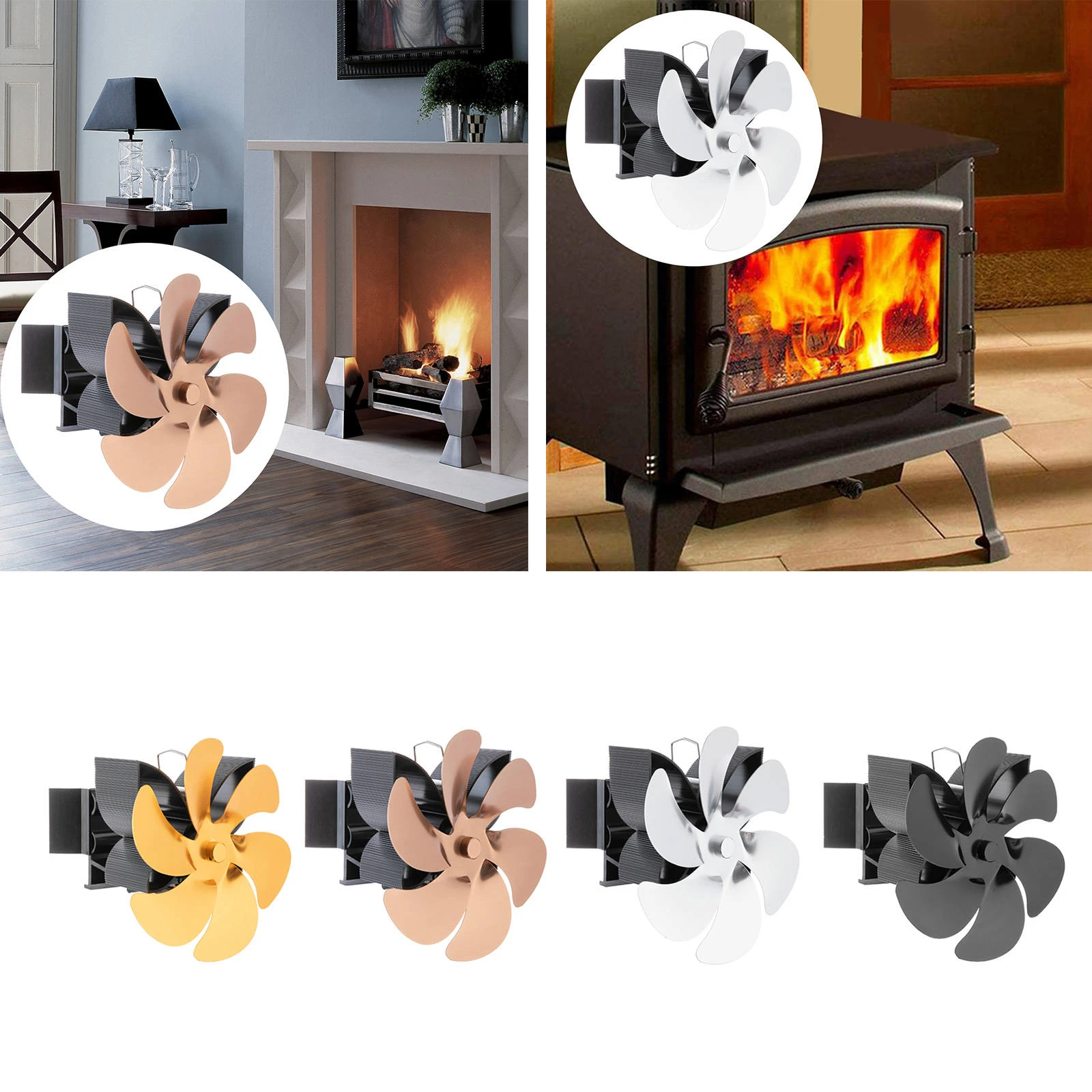 6 Blade Aluminum Alloy Heat Powered Gas Pellet Burning Silent Fireplace Warm Air Hanging Mounted Stove Fan For Wood Log Burner Fireplace Parts Aliexpress