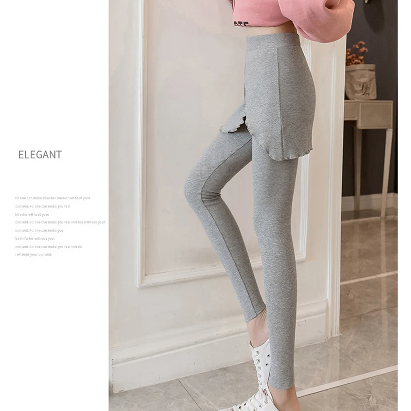 Light grey Г., новые леггинсы с нитью на осень и зиму Корейская версия эластичной юбки большого размера с фальш-вставкой девять штанов - Цвет: Light grey