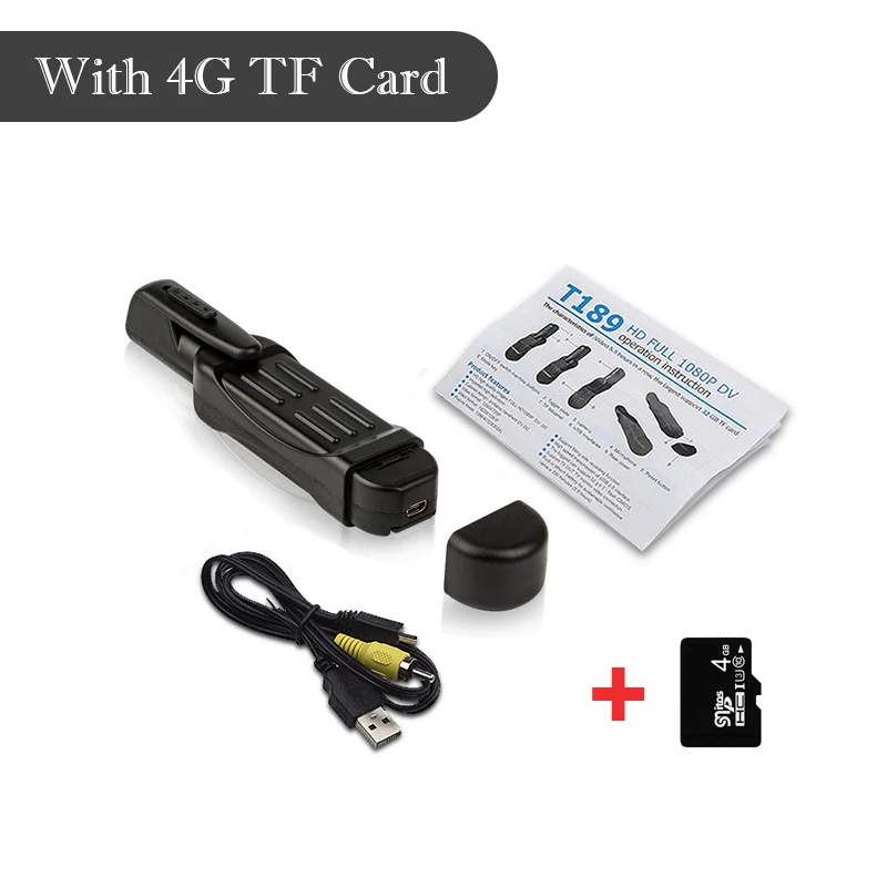 With 4G TF Card T189 цифровой мини-видеорегистратор Caneta Espia Micro HD секретная видеокамера диктофон микро камера небольшой корпус Camaras аудио записывающая ручка - Цвет: With 4G TF Card