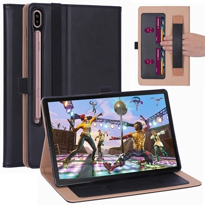 Черный Роскошный чехол-книжка с откидной крышкой для Samsung Galaxy Tab S6 10,5 SM-T860 SM-T865 планшет с ремешком на руку слоты для карт+ Бесплатный подарок - Цвет: Черный