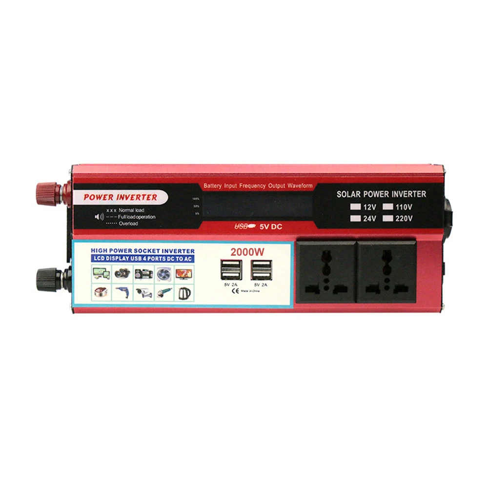 

4 USB 2000W Car Power Inverter DC 12V to AC 220V Portable Charger Converter Adapter DC 12 to AC 220 Modified Sine Wave BY014