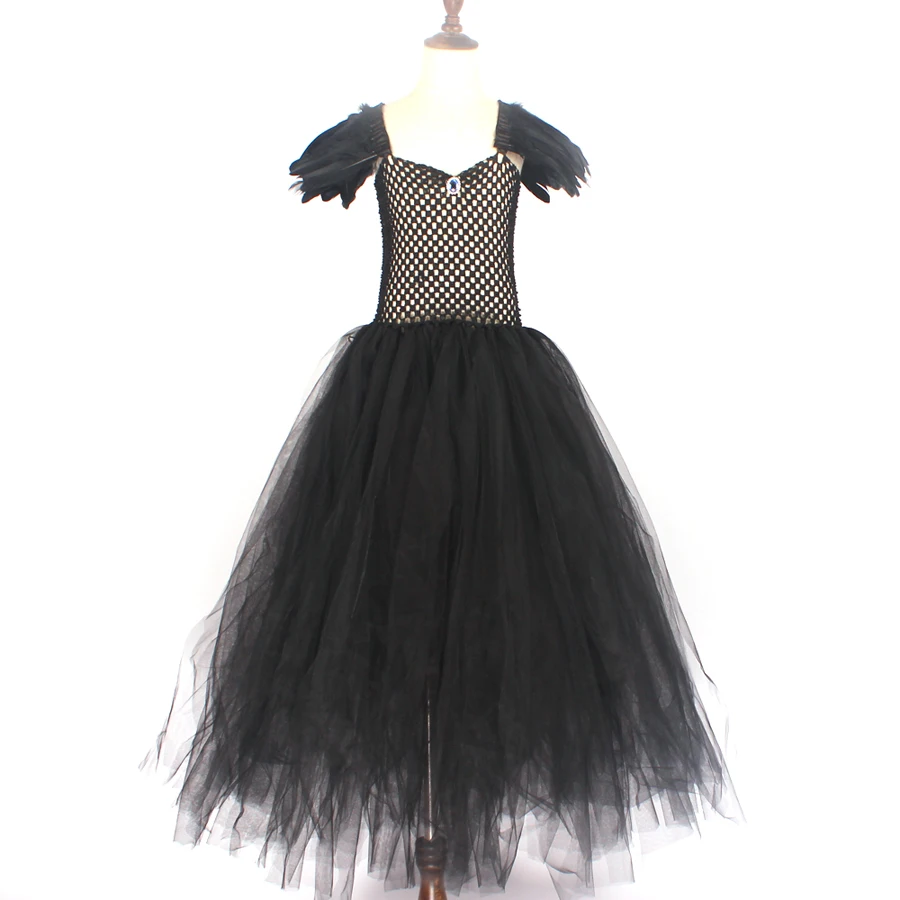 Black Long Devil Tutu Dress Halloween Costume Girls Tulle Dark Angel Dress V-neck Kids Pageant Carnival Party Ball Gown Dresses (6)