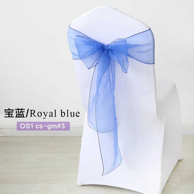 Royal blue 25/50/100/150 шт./компл. высокого качества органза стул пояса свадебные стул узел стулья чехлы с бантом для свадебного банкета, вечеринки украшения - Цвет: Royal blue