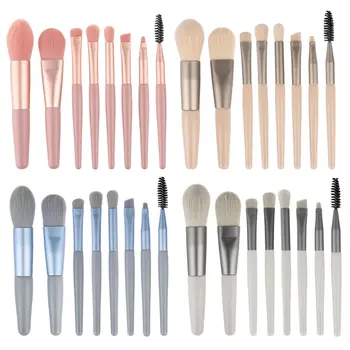 

8Pcs Mini Makeup Brushes Matte Wooden Handle Portable Soft Hair Makeup Brush Set Beauty Makeup Tools