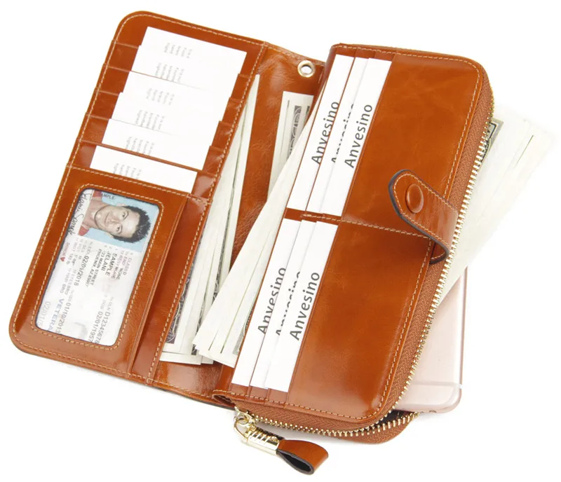 Samona женский RFID Блокировка из натуральной кожи на молнии Женский кошелек, клатч держатель для карт женский большой емкости браслет телефон кошелек