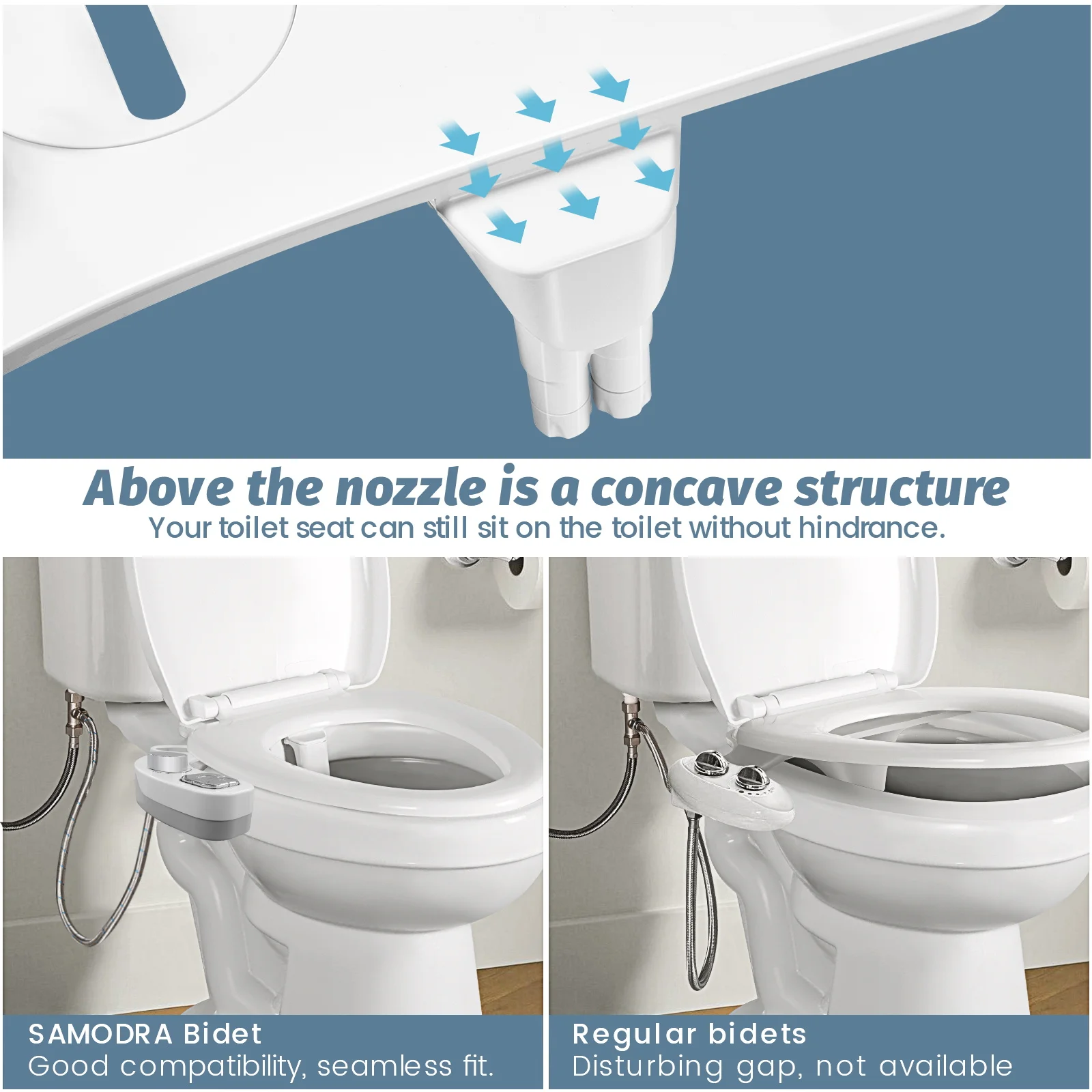 SAMODRA Ultra-Slim Bidet Attachment for Toilet - Dual Nozzle (Frontal &  Rear Wash) Hygienic Bidets for Existing Toilets - Adjustable Water Pressure