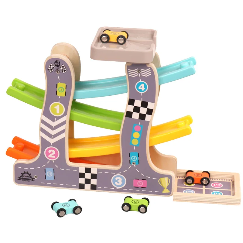 

Wooden Educational Young CHILDREN'S Car Camera Track Game Multilayer Gliding Roller Coaster Luge Toy Car Educational