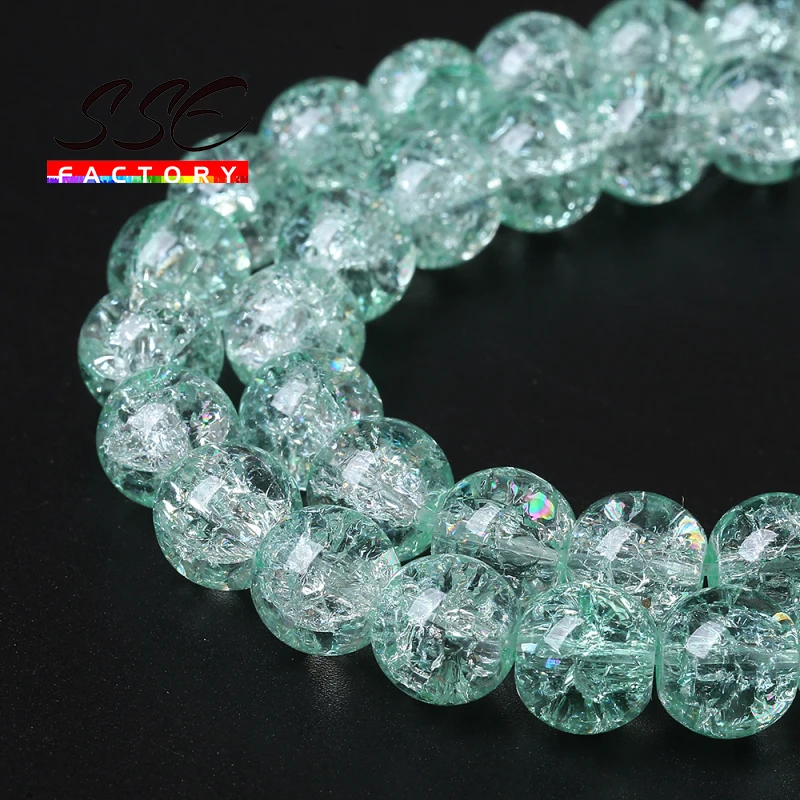 

Wholesale Green Cracked Crystal Beads Natural Stone Round Beads 8mm 10mm 12mm 15"Strand Diy Charms Bracelet For Jewelry Making