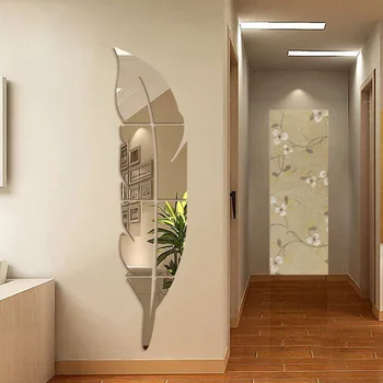 Plumas decorativas 3D para paredes, pegatinas de espejo para el cuerpo, para sala de estar, espejos decorativos baratos