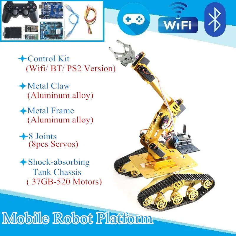 Подвижная платформа управления WIFI BT PS2 амортизирующее шасси танка с 8 DOF