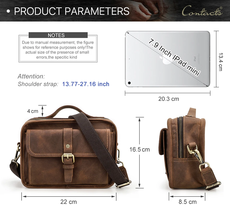 Crazy Horse Leder Männer Schulter Taschen Casual Mann Kleine Handtasche für 7.9 "ipad Umhängetasche Tragbare telefon tasche Männlichen messenger Tasche – Detail 4
