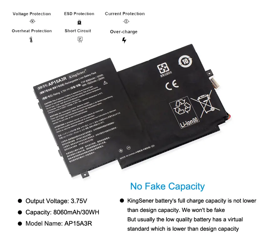 Kingsener-bateria para Laptop Ap15a3r Ap15a8r Acer Aspire Interruptor 10e Partes da Série Ap15a3r 3.75v 30wh Baterias p/ laptop - Imagem 2