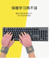 Inverno novo cashmere metade dedo flip estudante luvas par malha jacquard luvas quentes