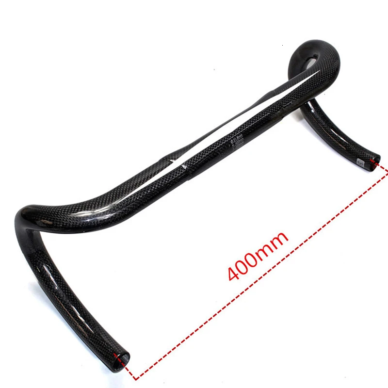400mm White Logo MTB Road Bike Handlebar Full Carbon Fiber Drop Bent Bar Cycling Handlebar Shock Absorption Durable Bicycling Parts 400 420 440mm - Color: 400mm White Logo