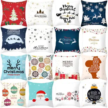 

Snowflake Christmas Tree Santa Elk Antlers Letters Gift Cushion Cover Xmas Decor Xmas Decor, Cartoon Pattern, Fine workmanship