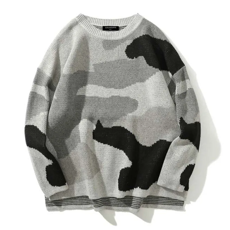 Уличный мужской Камуфляжный свитер с асимметричным низом и круглым вырезом, свободные трикотажные пуловеры с заниженным плечом, камуфляжный узор - Цвет: Camouflage
