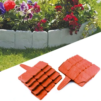 

10Pcs Grey / Orange Garden Fence Edging Cobbled Stone Effect Plastic Lawn Edging Plant Border Decorations Flower Bed Border