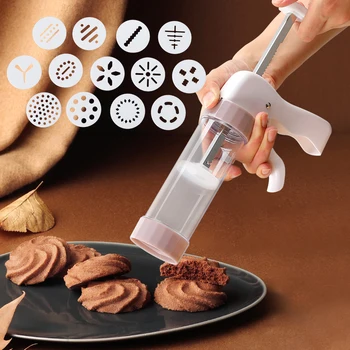 

Cookie Press Kit Cookie Making Mold Cake Decor 13 Press Molds & 6 Pastry Piping Nozzles Gun Machine Cookie Tool Biscuit Maker
