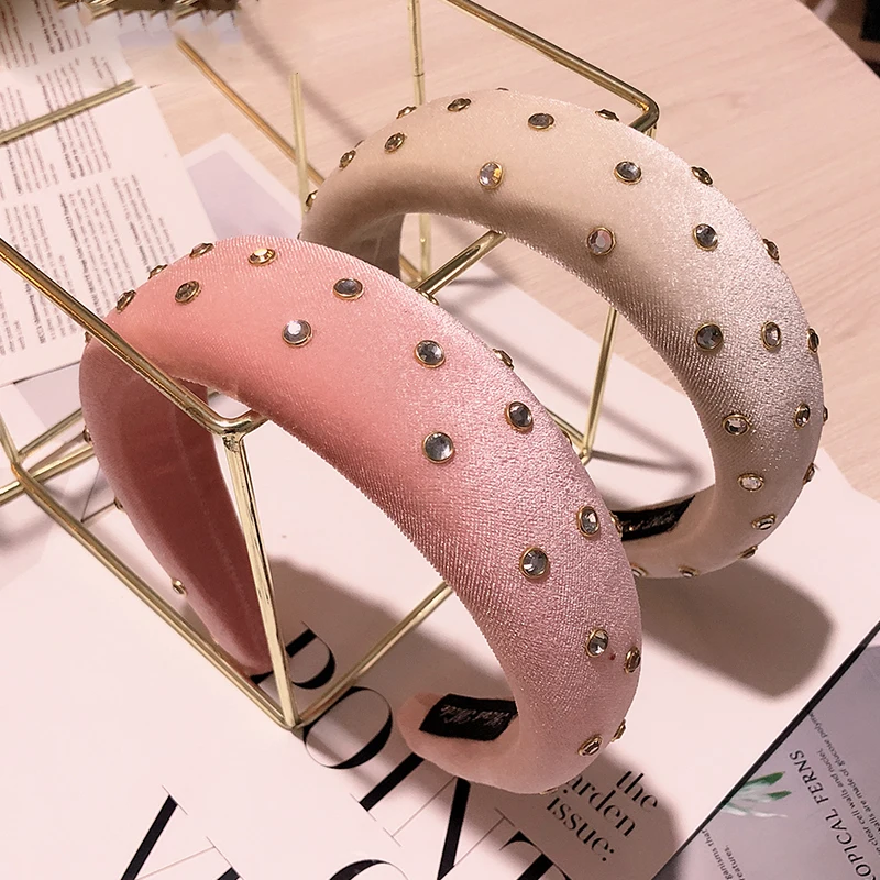 Haimeikang Rhinestone Headwear Sponge Wide-brimmed Headband Fashion Ins Net Red Hair Hoop Thick Winter Hair Accessories