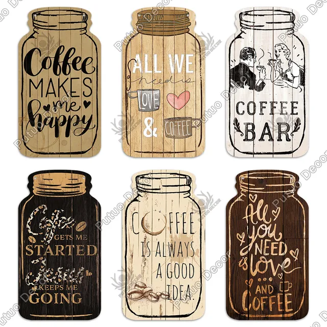 Putuo Decor Coffee Plaques Mason Jar Shape Wooden Signs Irregular Plate for Cafe Decoration Kitchen Wall Decor Decorative Plaque 3