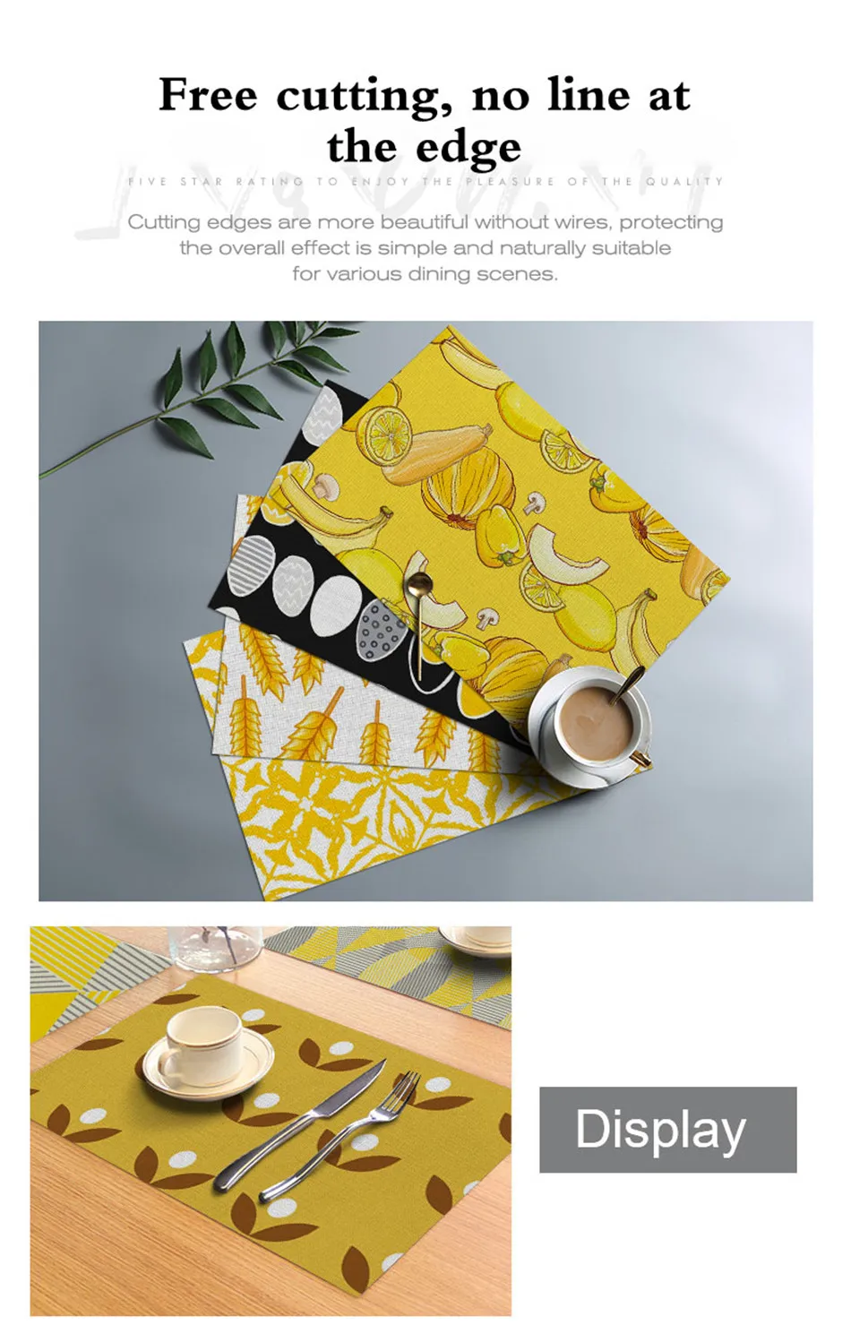 Fuwatacchi Yellow Placemat for Dining Table Pads New Rectangle Tableware Napkins Restaurant Decoration Accessories Cup Coaster