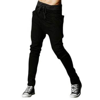 

Men Fashion Hip Hop Drawstring Elastic Waist Pocket Harem Pants Jogger Pants Male Casual Knitted Stretch Sweatpants Trousers Bla