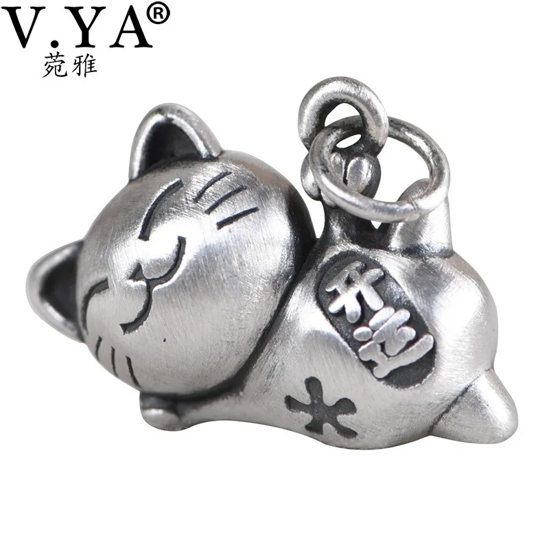 V.YA 990 чистого серебра Lucky Cat кулон для Для женщин ретро удачи тайская Серебряная