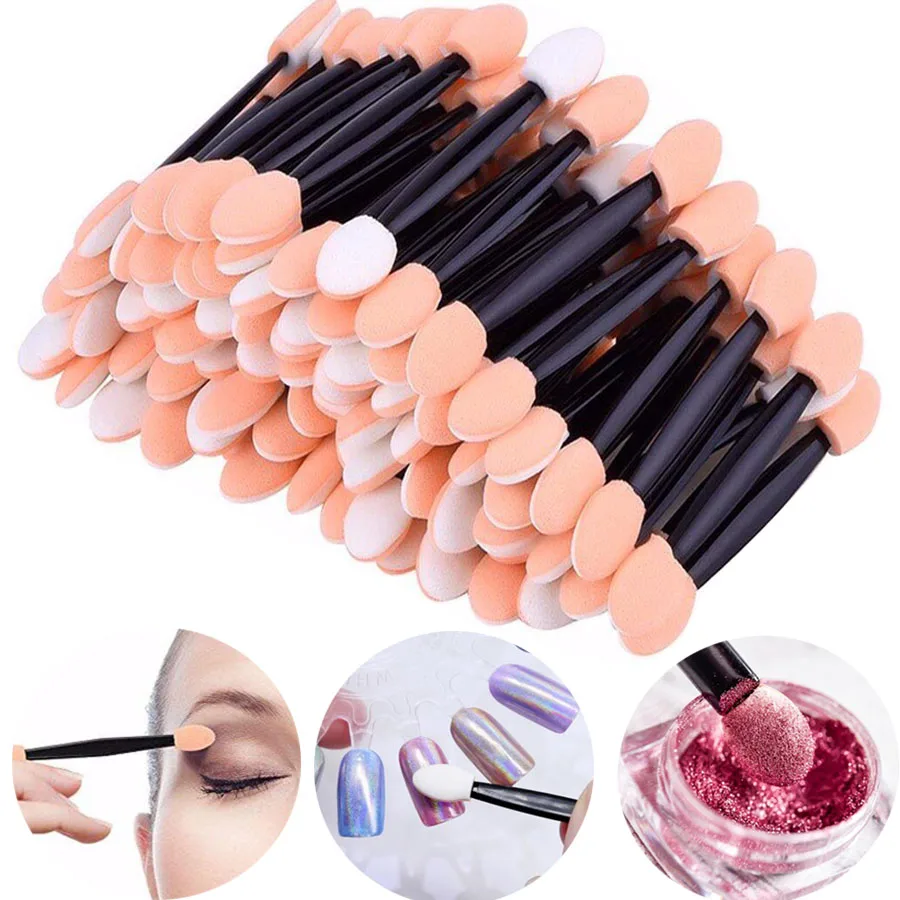 

10pc Disposable Eye Shadow Sponge Stick Double Heads Nail Chrome Glitter Brush Applicator Eye Makeup Tools Eyeshadow Brush Stick