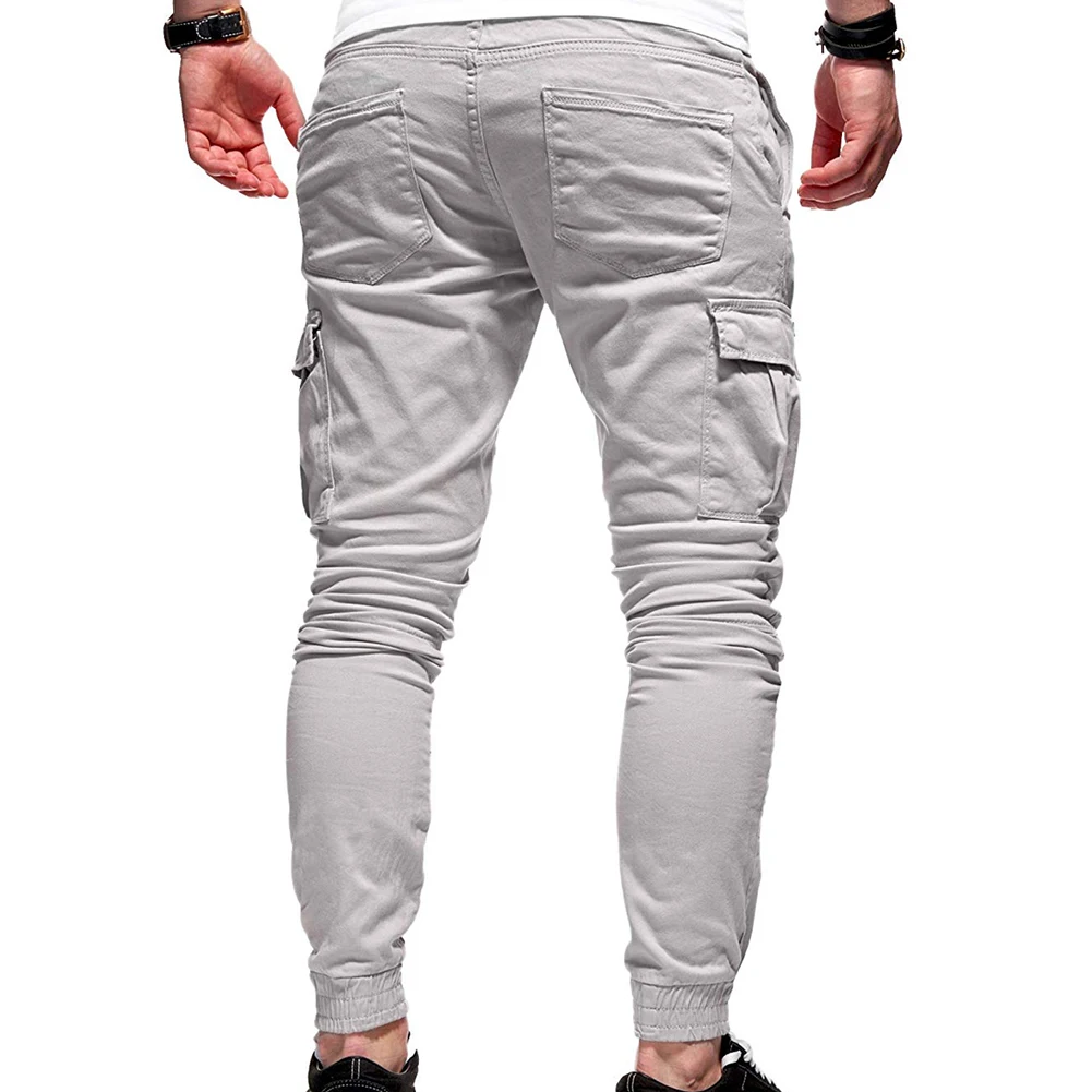 Подростковые мужские повседневные брюки с эластичной талией, тонкие однотонные хлопковые прямые рабочие Брюки с карманами