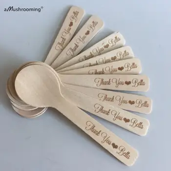 

100ct Thank You Customized Small Wooden Spoons Serving Spoons Personalized text Birthday Dessert Cake Ice Cream Spoons handmade