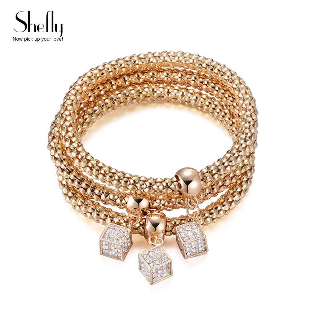 

2019 New Boho Jewelry Cube Pendant Charm Bracelet Fashion Bracelets for Women Friendship Gift 3pcs/set Hand Adjustable Jewelry