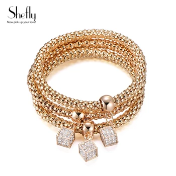 

Crystal Cubic Gold Charm Bracelets for Women 2019 New Popcorn Chain Boho Jewelry Friendship Gift 3Pcs/Set Bracelets & Bangles