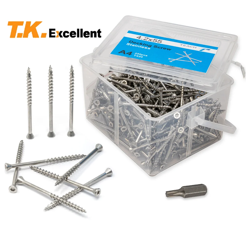 250Pcs # 8 × 2-1 / 6 Torx Slot Star Drive Тип 17 Винты для деревянной палубы из нержавеющей стали |