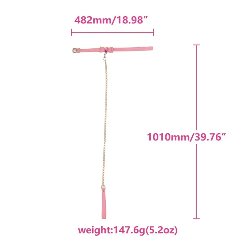 Кожаный розовый бандаж ошейник чокер с колокольчиком золотая цепочка поводок