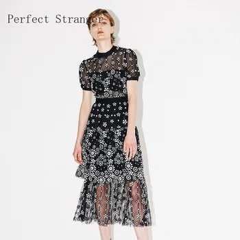 

2020 Summer New Arrival Short Sleeve Flower Printed Stand Collar Women Chiffon Long Dress High Quality