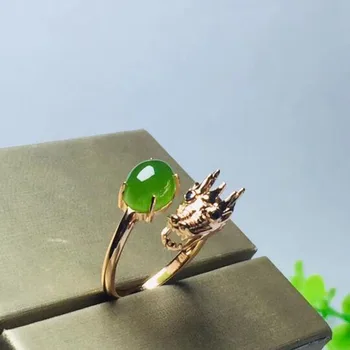 

2019 Direct Selling Real Green Hetian Jasper Certificate 925 Silver Dragon Of Chinese Zodiac With Opening Ring For Women Jewelry