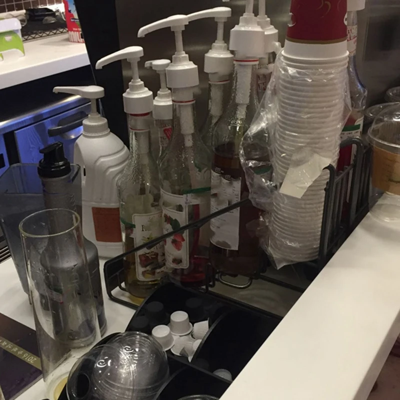 

Hot Sale 4 Bottle Wire Diplay Rack/Monin Syrup Rack Coffee Storage Rack Multifunction Milk Tea Cup Rack Display