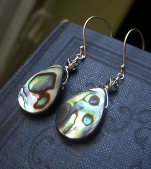 

Teardrop Abalone Earrings Sterling Silver, Beach Earrings,Iridescent Wirewrapped Dangle Colorful Earrings